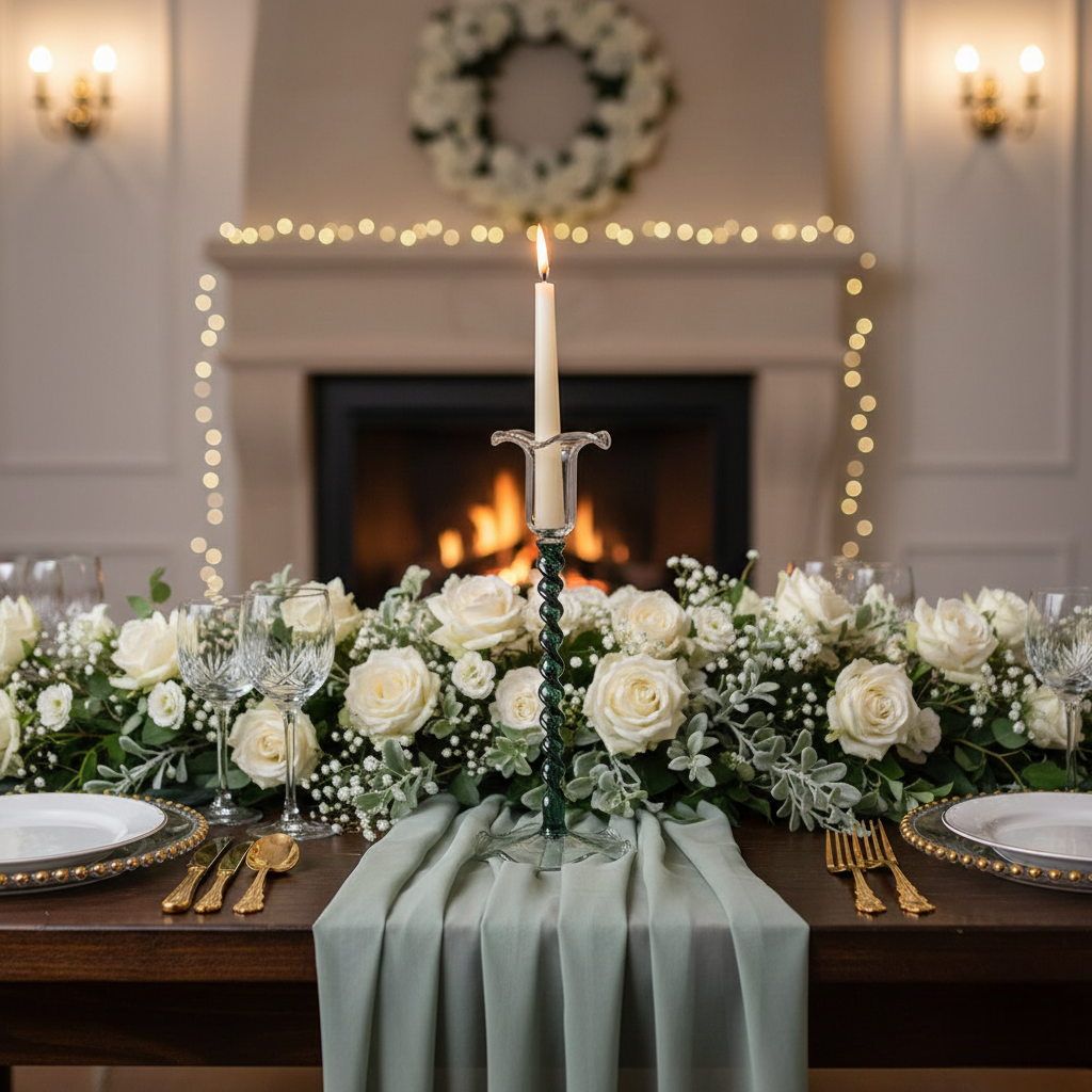 bougeoir mariage fleur à pied en verre raffinée