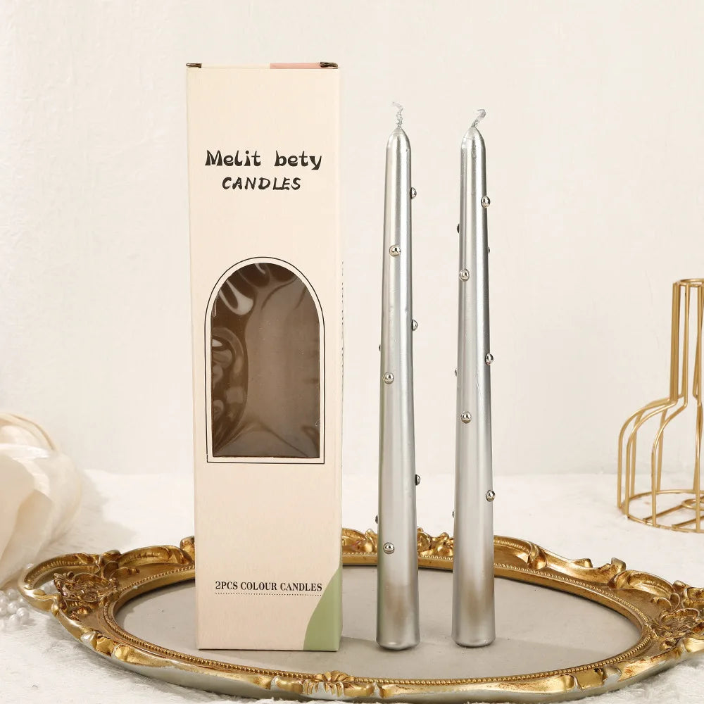 bougies mariage argentées à perles 