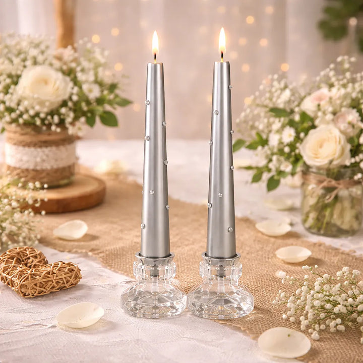 bougies mariage argentées à perles raffinée