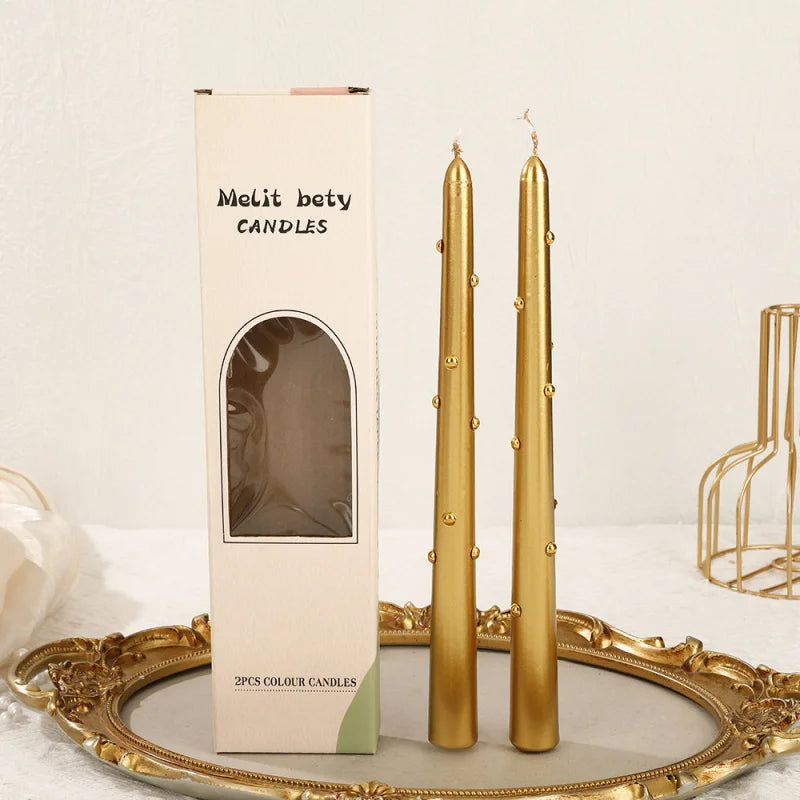 bougies mariage dorées à perles 