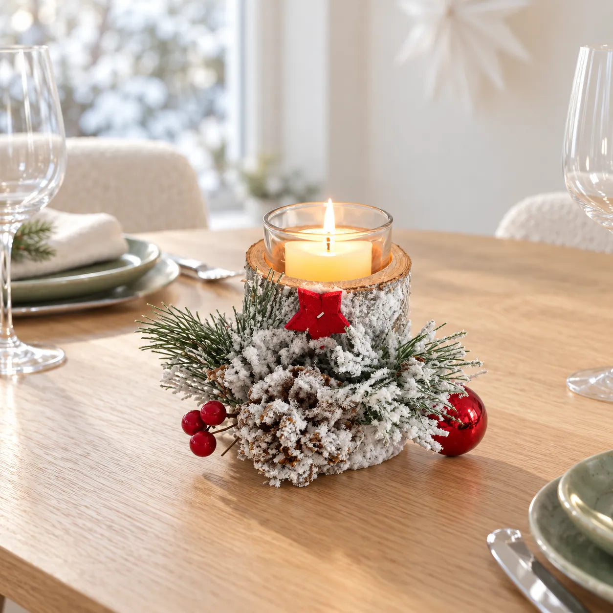 chandelier en bois pour table de Noël unique