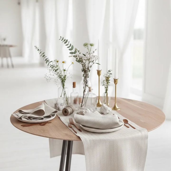 chemin de table en lin beige épuré raffinée