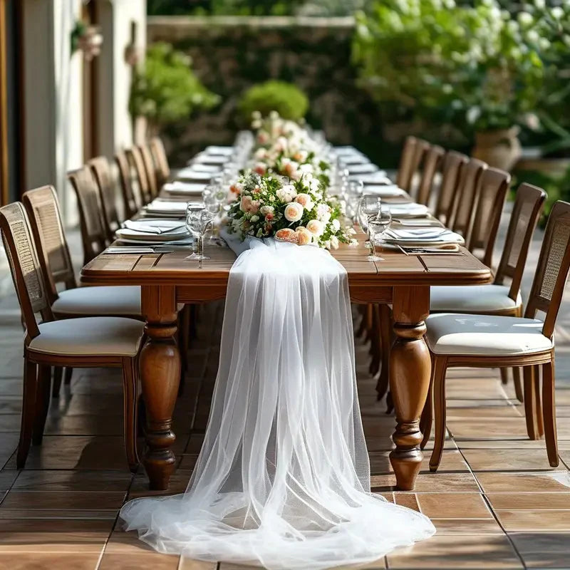 chemin de table mariage blanc en tulle élégante