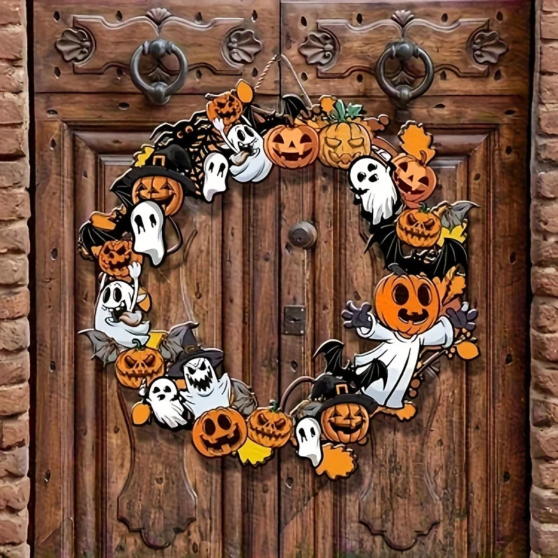couronne citrouille halloween en bois élégante