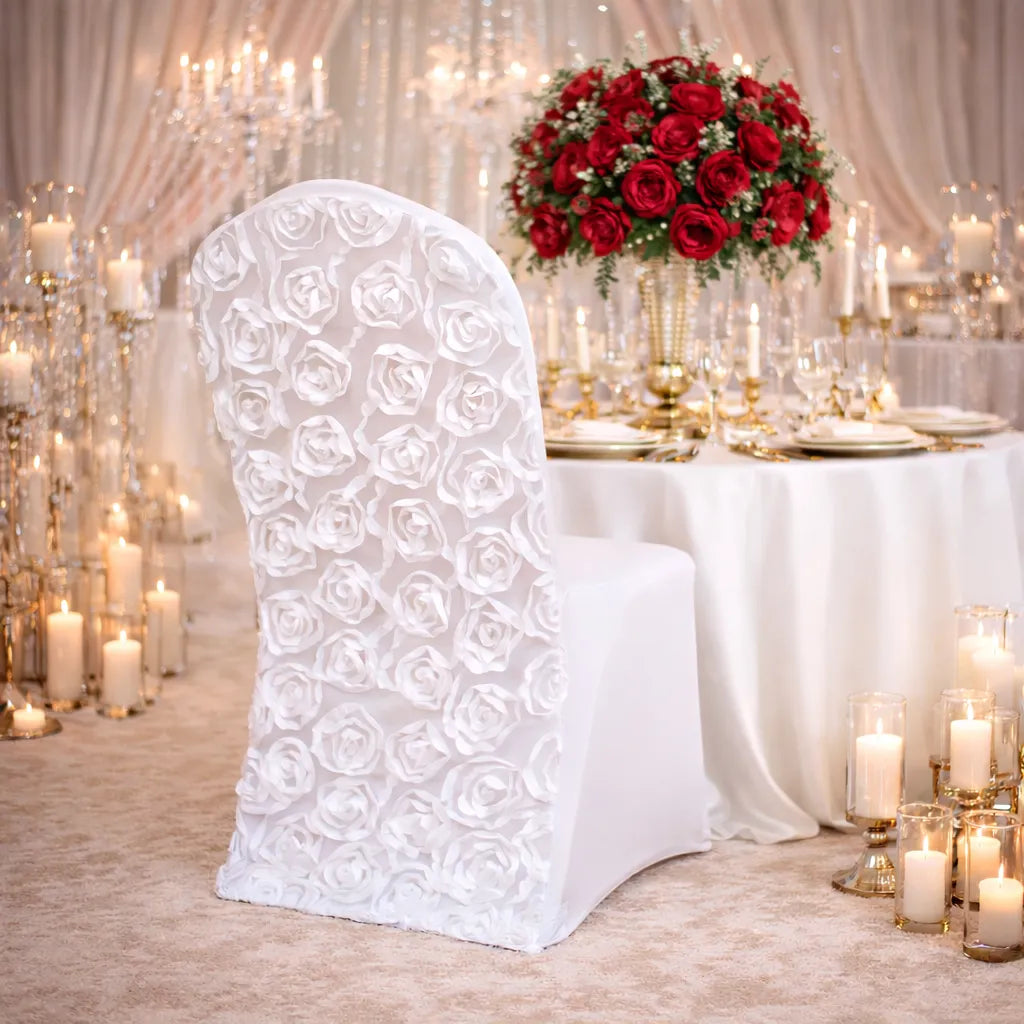 housse de chaise mariage satiné à motifs floraux élégant