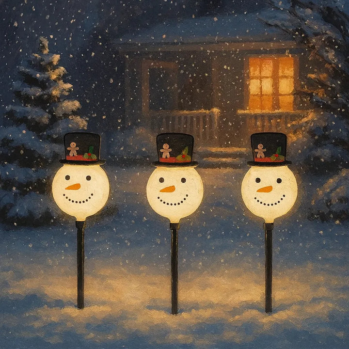 lampe solaire jardin bonhomme de neige festive