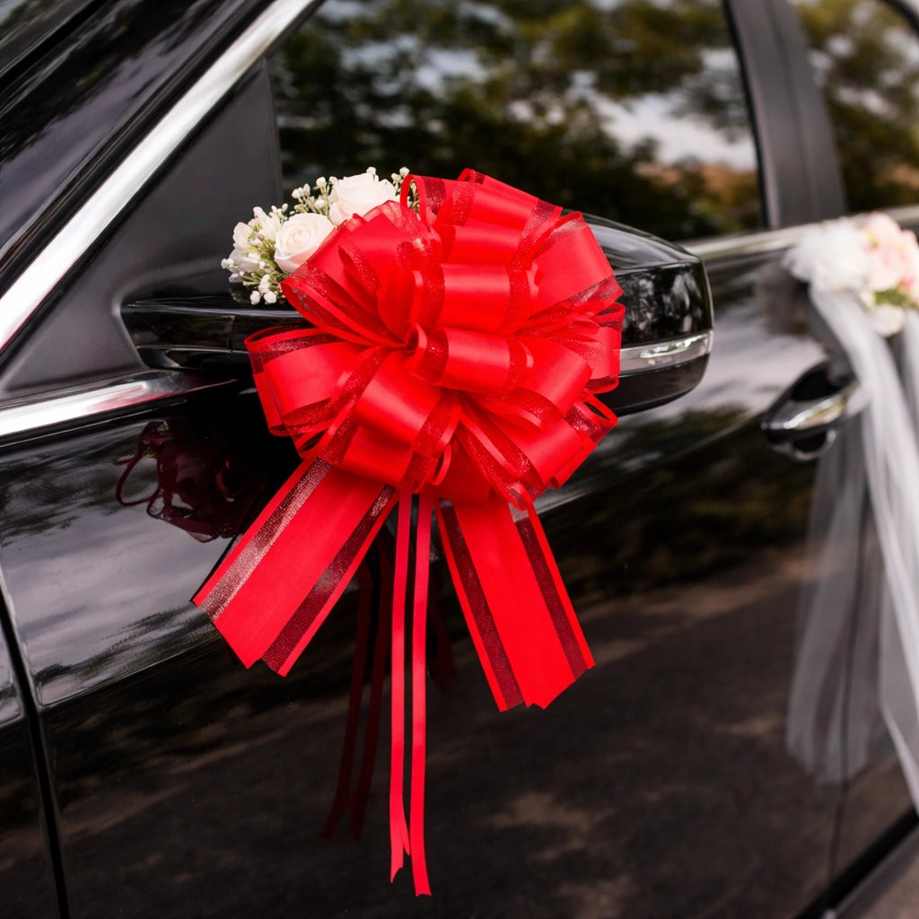 noeud à tirer décoratif rouge voiture mariage