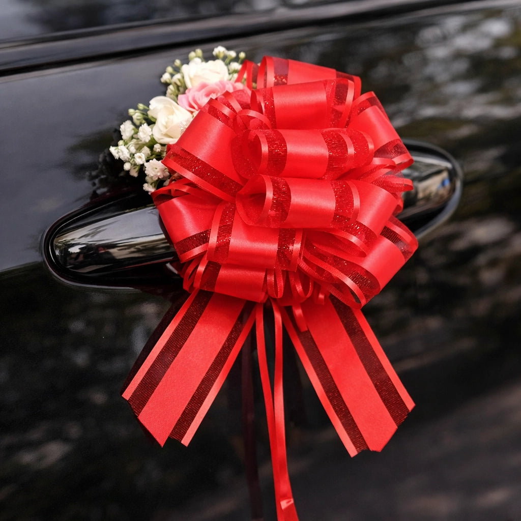 noeud à tirer décoratif rouge voiture mariage