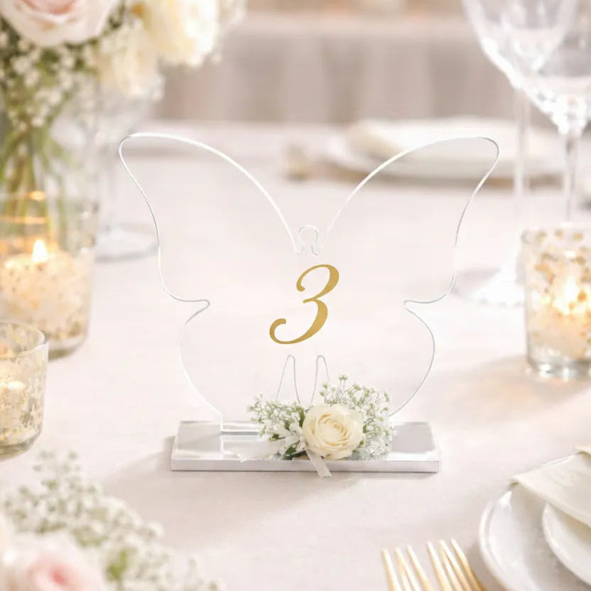 numéro de table mariage papillon vierge chic