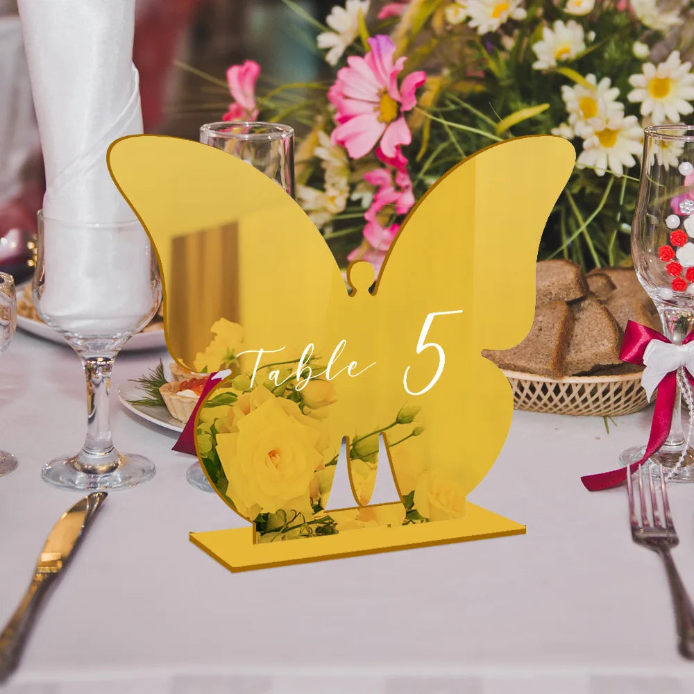 plaque papillon doré numéro de table mariage