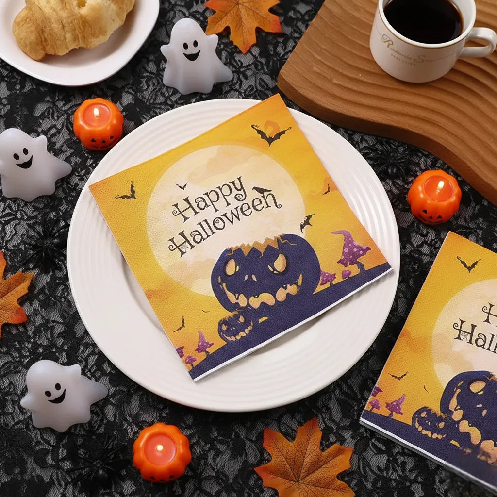 serviette de table citrouille effrayante unique