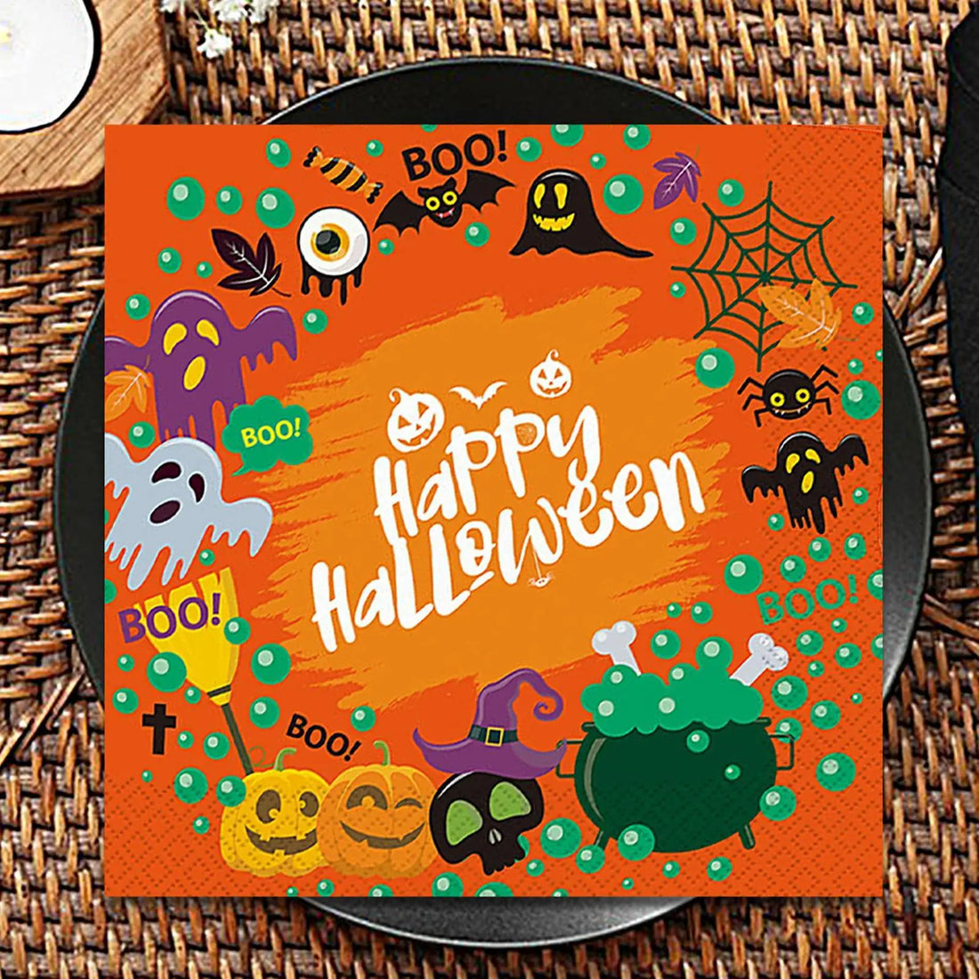 serviette halloween aux couleurs vives spécial