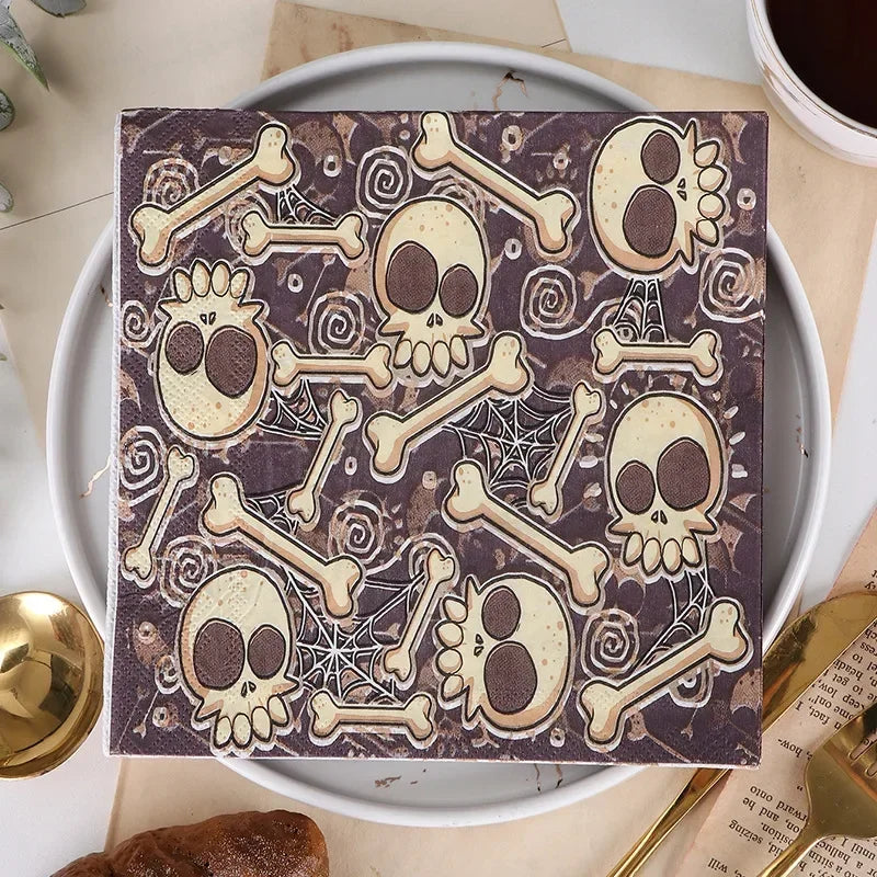 serviette jetable halloween squelettes soignée