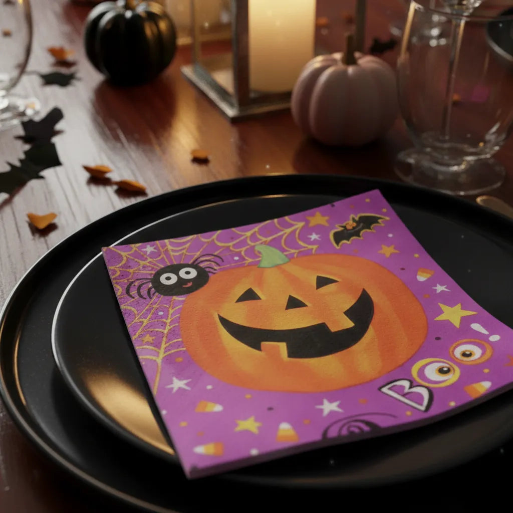 serviette jetable à imprimés halloween colorés spéciale