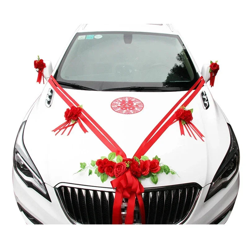 set de déco ruban rouge voiture mariage