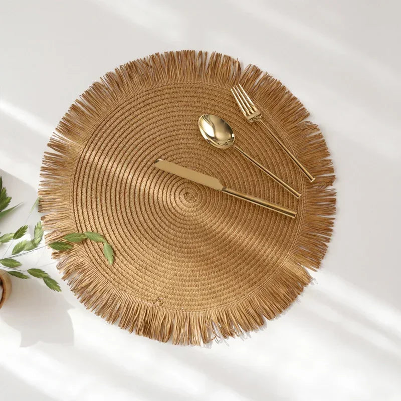 set de table rond à franges raffiné